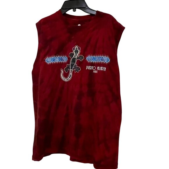 Puerto Vallarta Mexico Red Tie-Dye Sleeveless T-Shirt With Gecko Graphic - Picture 1 of 11